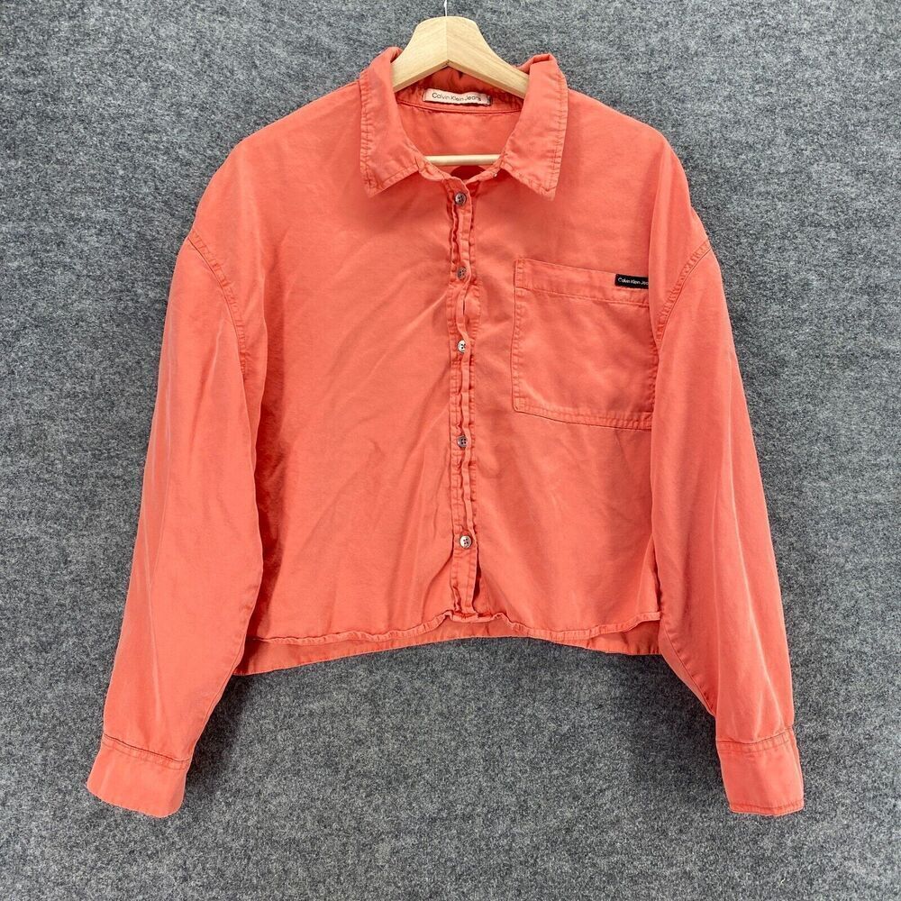 5/$45 Calvin Klein Shirt Women M Medium Pink Button Up Long Sleeve Pockets